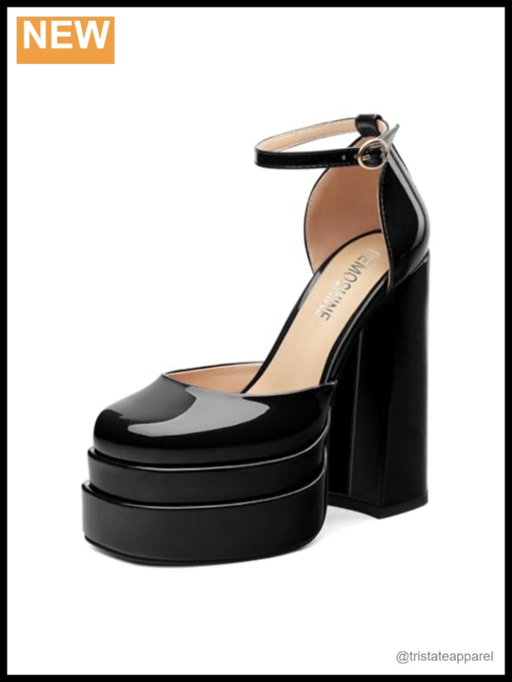 Women's Platform Chunky High Heels Patent Round Closed Toe Ankle Strap Sandals